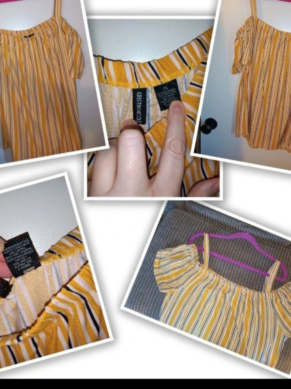 Kristin Nicole Mustard Yellow Striped Cold Shoulder Top Blouse - Size XL